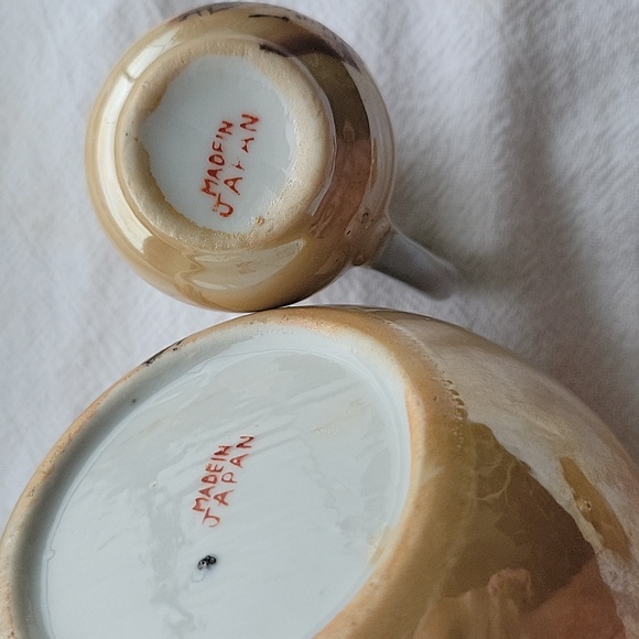 Vintage Japanese Hand Painted Floral Teapot And Pitcher. Bamboo Handle. - Picture 5 of 10